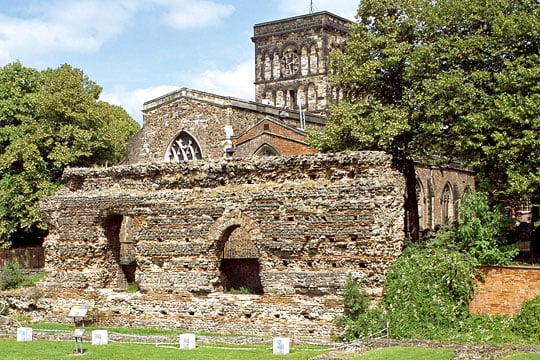 The Jewry Wall, with the church of St Nicholas beyond The Jewry Wall, with the church of St Nicholas beyond